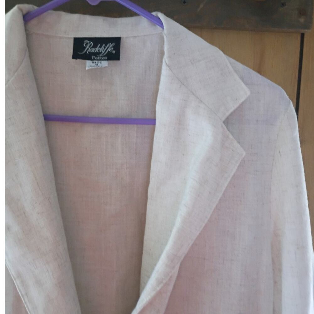 Vintage 90s Ivory Linen Blend Blazer Medium Petite Coastal Minimalist Jacket - Picture 3 of 10
